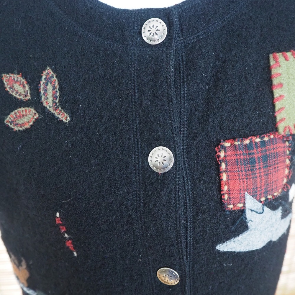 VTG Woolrich 100% Wool Vest Womens M Black Cabin Lodge Embroidered Button Up - Picture 7 of 16